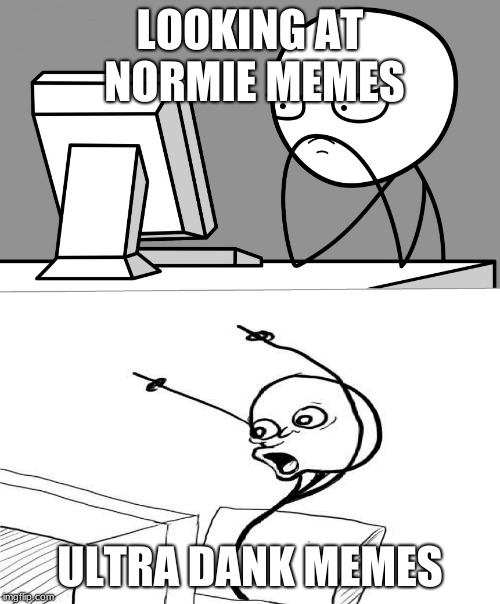 suprised computer guy | LOOKING AT NORMIE MEMES; ULTRA DANK MEMES | image tagged in suprised computer guy | made w/ Imgflip meme maker