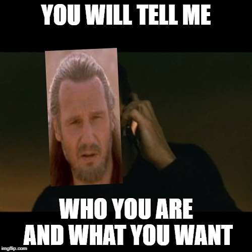 Master Jinn | YOU WILL TELL ME; WHO YOU ARE AND WHAT YOU WANT | image tagged in memes,liam neeson taken | made w/ Imgflip meme maker