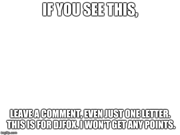 In honor of DJFox... | IF YOU SEE THIS, LEAVE A COMMENT, EVEN JUST ONE LETTER. THIS IS FOR DJFOX. I WON'T GET ANY POINTS. | image tagged in blank white template | made w/ Imgflip meme maker