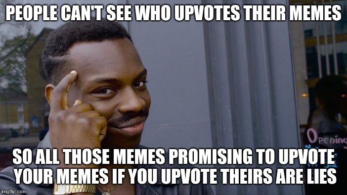 Roll Safe Think About It | PEOPLE CAN'T SEE WHO UPVOTES THEIR MEMES; SO ALL THOSE MEMES PROMISING TO UPVOTE YOUR MEMES IF YOU UPVOTE THEIRS ARE LIES | image tagged in memes,roll safe think about it | made w/ Imgflip meme maker