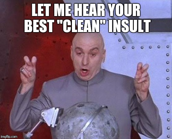 Dr Evil Laser | LET ME HEAR YOUR BEST "CLEAN" INSULT | image tagged in memes,dr evil laser | made w/ Imgflip meme maker