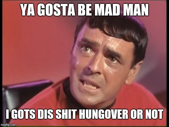 Scotty | YA GOSTA BE MAD MAN I GOTS DIS SHIT HUNGOVER OR NOT | image tagged in scotty | made w/ Imgflip meme maker
