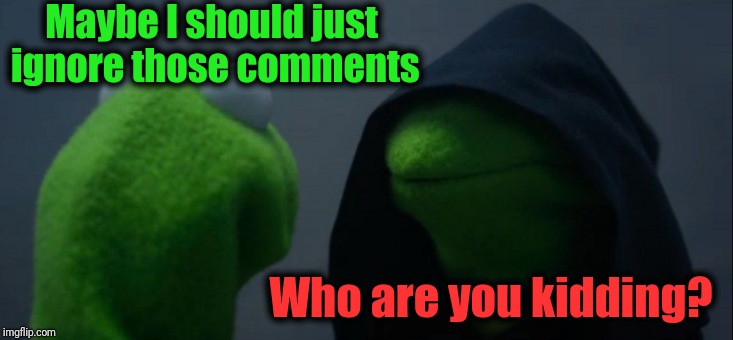Evil Kermit Meme | Maybe I should just ignore those comments Who are you kidding? | image tagged in memes,evil kermit | made w/ Imgflip meme maker