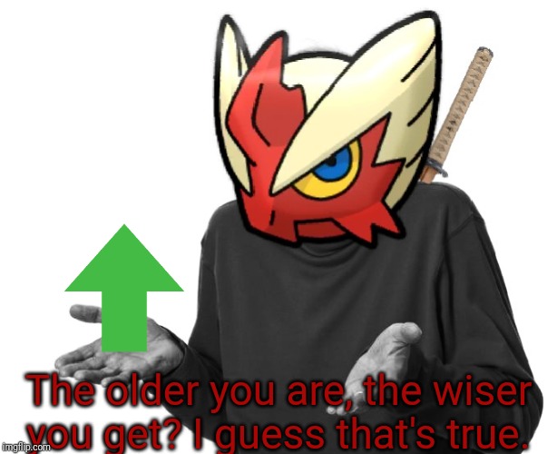 I guess I'll (Blaze the Blaziken) | The older you are, the wiser you get? I guess that's true. | image tagged in i guess i'll blaze the blaziken | made w/ Imgflip meme maker