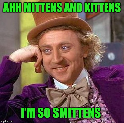 Creepy Condescending Wonka Meme | AHH MITTENS AND KITTENS I’M SO SMITTENS | image tagged in memes,creepy condescending wonka | made w/ Imgflip meme maker