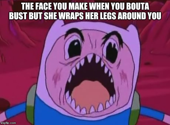 Finn The Human Meme | THE FACE YOU MAKE WHEN YOU BOUTA BUST BUT SHE WRAPS HER LEGS AROUND YOU | image tagged in memes,finn the human | made w/ Imgflip meme maker