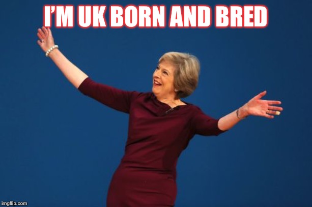 Theresa May  | I’M UK BORN AND BRED | image tagged in theresa may | made w/ Imgflip meme maker