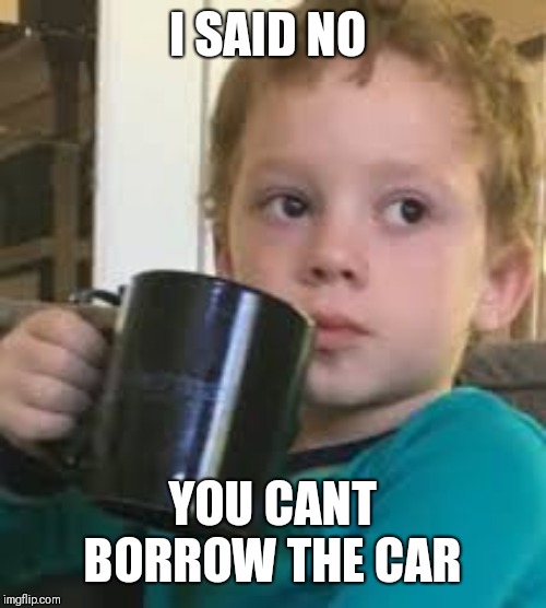 Man boy | I SAID NO; YOU CANT BORROW THE CAR | image tagged in say that again i dare you | made w/ Imgflip meme maker