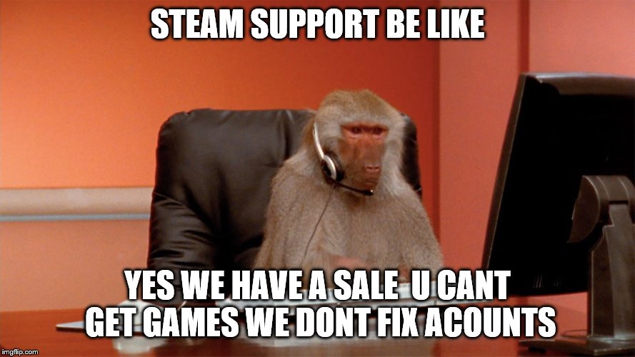 STEAM SUPPORT BE LIKE; YES WE HAVE A SALE  U CANT GET GAMES WE DONT FIX ACOUNTS | made w/ Imgflip meme maker