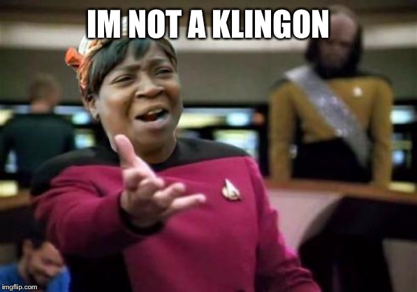 Aint nobody wtf time | IM NOT A KLINGON | image tagged in aint nobody wtf time | made w/ Imgflip meme maker
