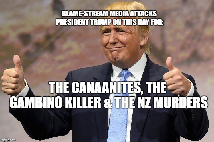 donald trump winning | BLAME-STREAM MEDIA ATTACKS PRESIDENT TRUMP ON THIS DAY FOR:; THE CANAANITES, THE GAMBINO KILLER & THE NZ MURDERS | image tagged in donald trump winning | made w/ Imgflip meme maker