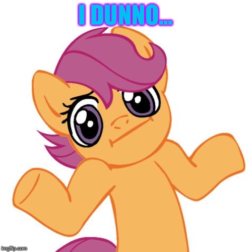 Scootaloo Shrugging | I DUNNO... | image tagged in scootaloo shrugging | made w/ Imgflip meme maker