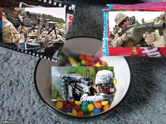 Only a child could think of combining these | image tagged in skittles  mms combining,guns,gun | made w/ Imgflip meme maker
