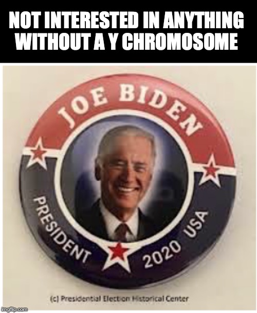 HE'S BAAACK | NOT INTERESTED IN ANYTHING WITHOUT A Y CHROMOSOME | image tagged in creepy joe biden,election 2020,presidential race | made w/ Imgflip meme maker