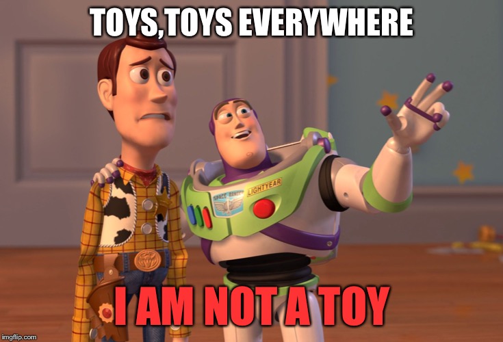 X, X Everywhere | TOYS,TOYS EVERYWHERE; I AM NOT A TOY | image tagged in memes,x x everywhere | made w/ Imgflip meme maker