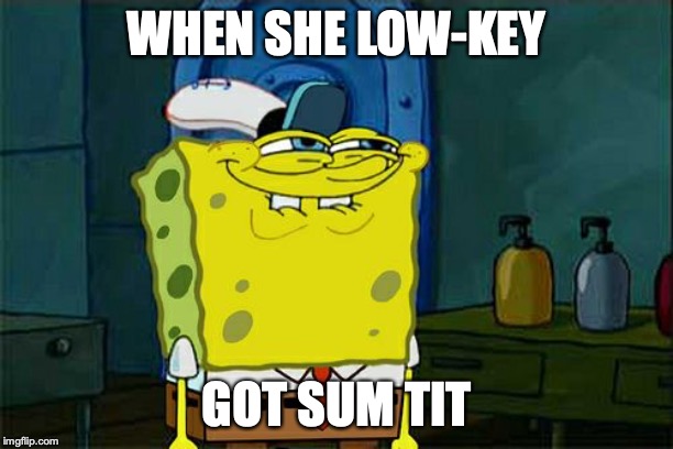 Don't You Squidward Meme | WHEN SHE LOW-KEY; GOT SUM TIT | image tagged in memes,dont you squidward | made w/ Imgflip meme maker