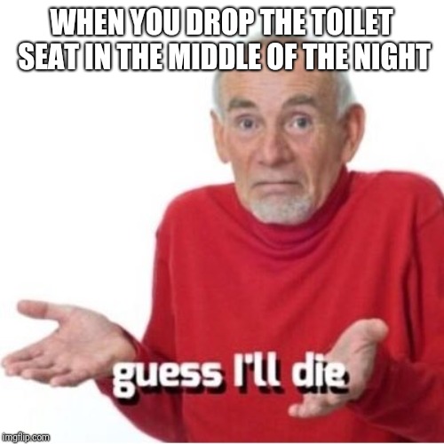 Guess I'll die | WHEN YOU DROP THE TOILET SEAT IN THE MIDDLE OF THE NIGHT | image tagged in guess i'll die | made w/ Imgflip meme maker