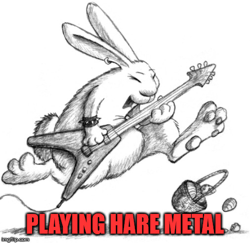 Hair metal? | PLAYING HARE METAL | image tagged in heavy metal,metal,rabbit,guitar | made w/ Imgflip meme maker