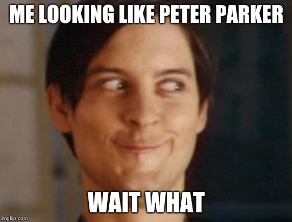 Spiderman Peter Parker | ME LOOKING LIKE PETER PARKER; WAIT WHAT | image tagged in memes,spiderman peter parker | made w/ Imgflip meme maker