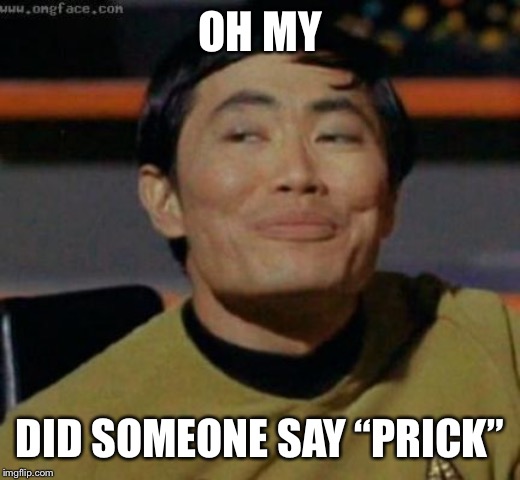 sulu | OH MY DID SOMEONE SAY “PRICK” | image tagged in sulu | made w/ Imgflip meme maker