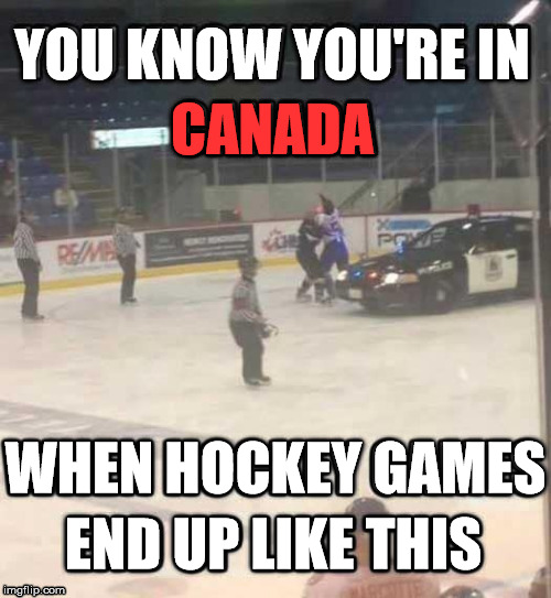 Hockey get kinda rough is some places | YOU KNOW YOU'RE IN; CANADA; WHEN HOCKEY GAMES; END UP LIKE THIS | image tagged in meme,sports,canada,ice hockey,meanwhile in canada,humor | made w/ Imgflip meme maker