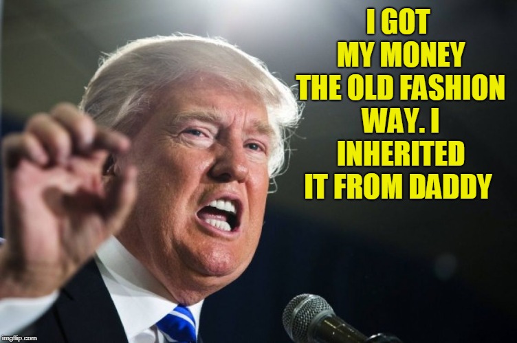 donald trump | I GOT MY MONEY THE OLD FASHION WAY. I INHERITED IT FROM DADDY | image tagged in donald trump | made w/ Imgflip meme maker