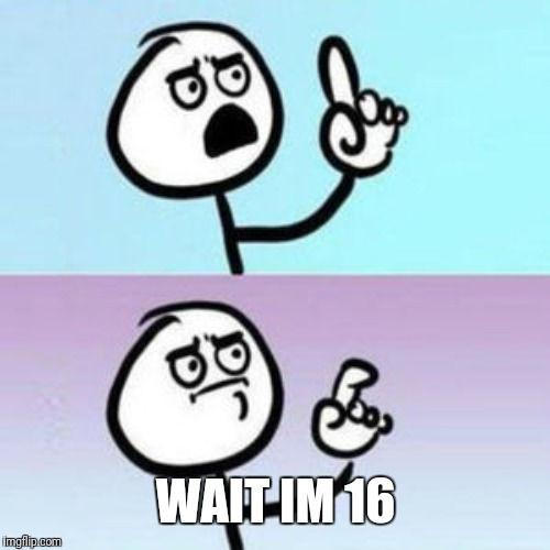 wait... nevermind  | WAIT IM 16 | image tagged in wait nevermind | made w/ Imgflip meme maker