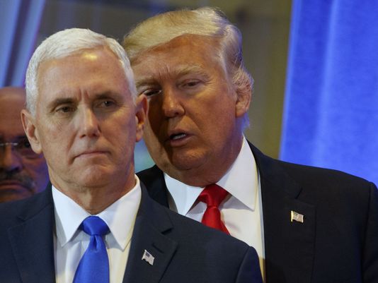 Trump Whispers into pence ear Blank Meme Template