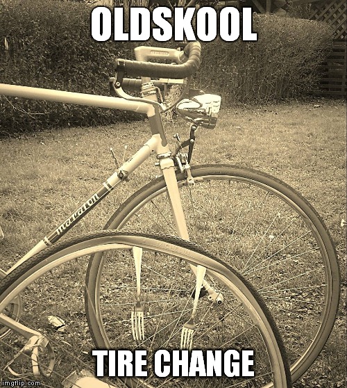 oldskool tire change | OLDSKOOL; TIRE CHANGE | image tagged in old bicycle,oldskool tire chhange,funny bicycle,bicycle jokes,vintage cycling,oldskool bikes | made w/ Imgflip meme maker