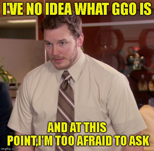 Afraid To Ask Andy Meme | I'VE NO IDEA WHAT GGO IS AND AT THIS POINT,I'M TOO AFRAID TO ASK | image tagged in memes,afraid to ask andy | made w/ Imgflip meme maker