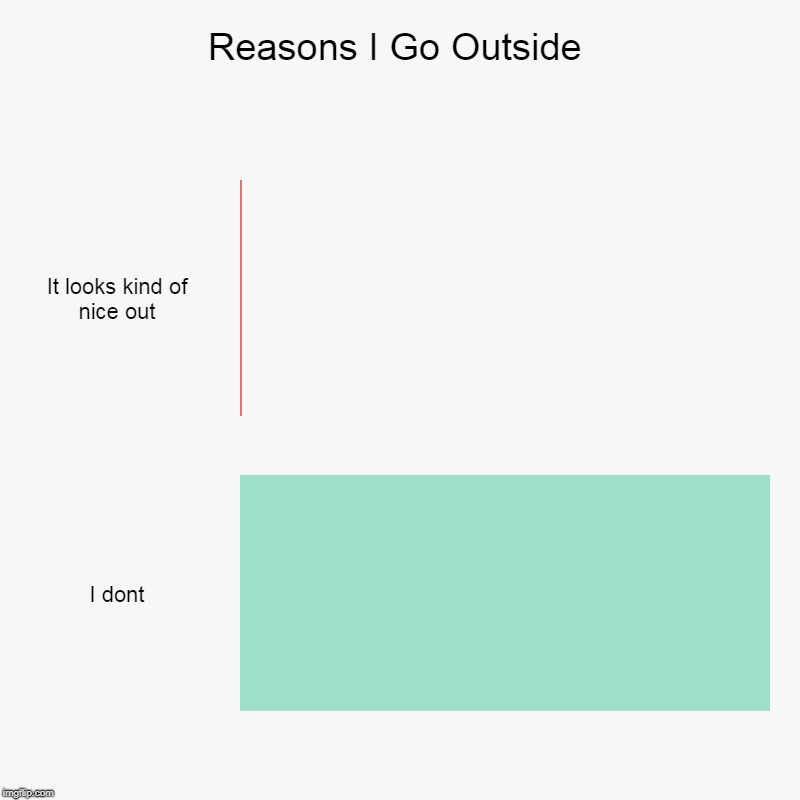 Reasons I Go Outside | It looks kind of nice out, I dont | image tagged in charts,bar charts | made w/ Imgflip chart maker