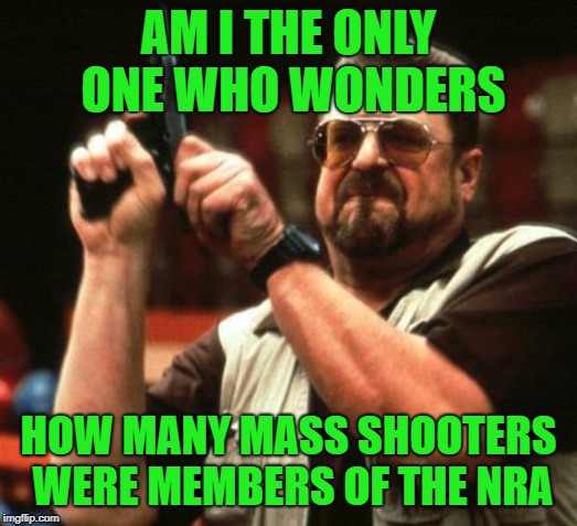 gun | AM I THE ONLY ONE WHO WONDERS; HOW MANY MASS SHOOTERS WERE MEMBERS OF THE NRA | image tagged in gun | made w/ Imgflip meme maker
