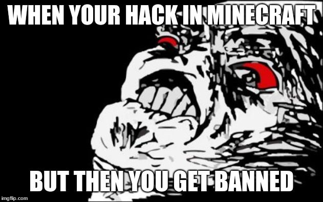 Mega Rage Face | WHEN YOUR HACK IN MINECRAFT; BUT THEN YOU GET BANNED | image tagged in memes,mega rage face | made w/ Imgflip meme maker