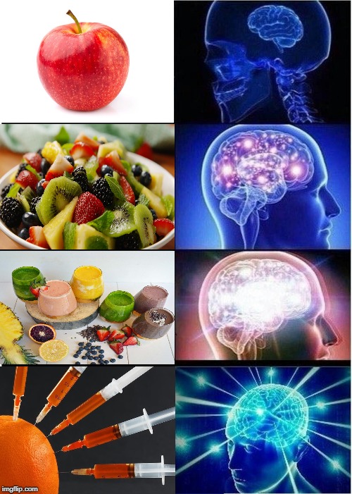 Fruit injection | image tagged in memes,expanding brain | made w/ Imgflip meme maker