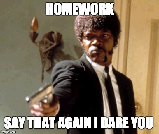 Say That Again I Dare You Meme | HOMEWORK; SAY THAT AGAIN I DARE YOU | image tagged in memes,say that again i dare you | made w/ Imgflip meme maker