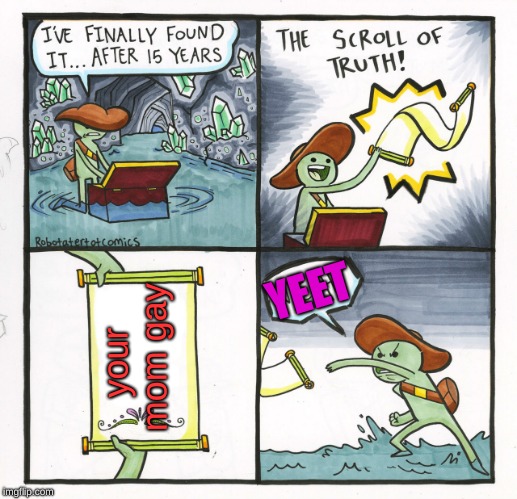 The Scroll Of Truth | YEET; your mom gay | image tagged in memes,the scroll of truth | made w/ Imgflip meme maker