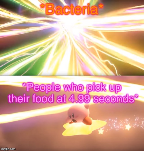 Kirby World of Light |  *Bacteria*; *People who pick up their food at 4.99 seconds* | image tagged in kirby world of light | made w/ Imgflip meme maker