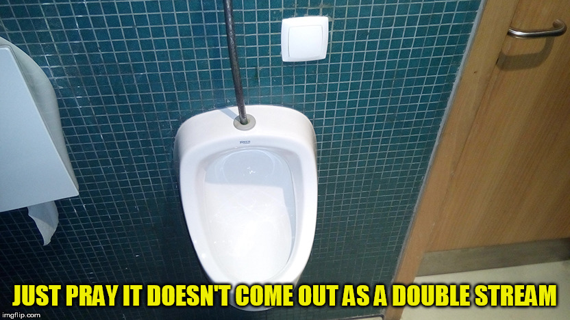I mean... who would want to switch off the lights while peeing? | JUST PRAY IT DOESN'T COME OUT AS A DOUBLE STREAM | image tagged in memes,urinals,light switch | made w/ Imgflip meme maker