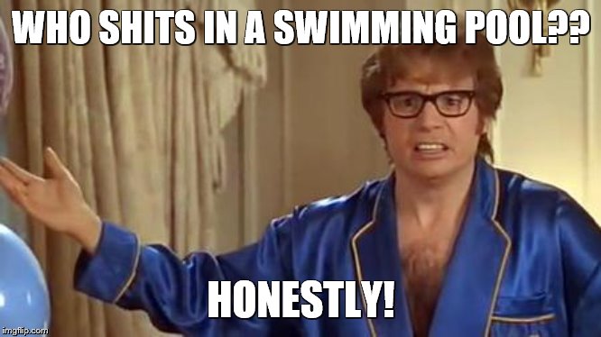 Austin Powers Honestly Meme | WHO SHITS IN A SWIMMING POOL?? HONESTLY! | image tagged in memes,austin powers honestly | made w/ Imgflip meme maker