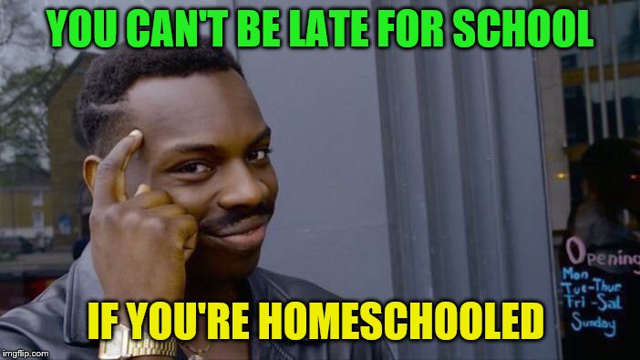 Roll Safe Think About It | YOU CAN'T BE LATE FOR SCHOOL; IF YOU'RE HOMESCHOOLED | image tagged in memes,roll safe think about it | made w/ Imgflip meme maker