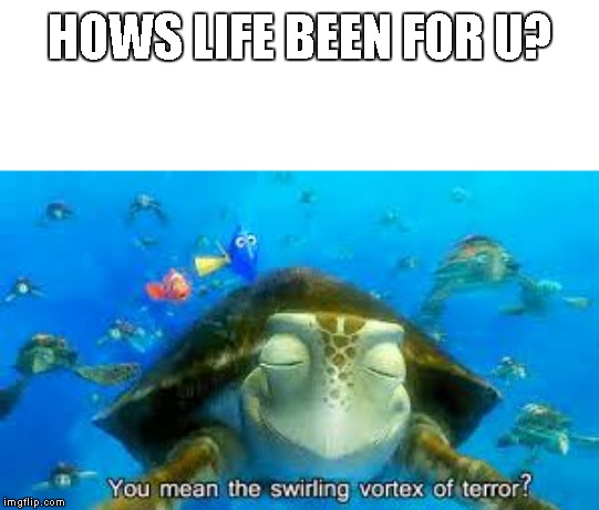 HOWS LIFE BEEN FOR U? | image tagged in the swirling vortex of terror | made w/ Imgflip meme maker