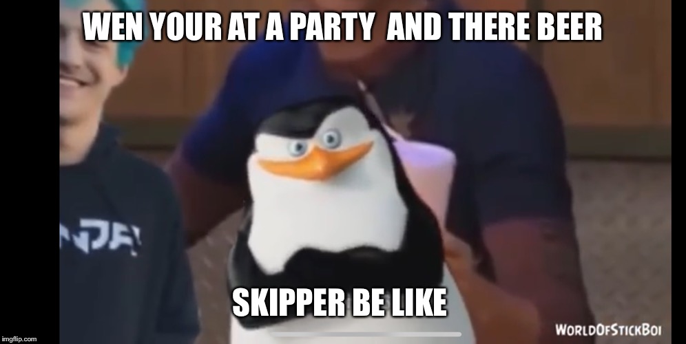 Second meme | WEN YOUR AT A PARTY 
AND THERE BEER; SKIPPER BE LIKE | image tagged in memes | made w/ Imgflip meme maker