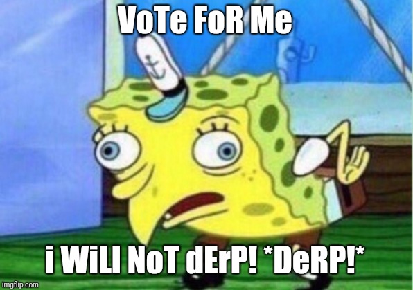 Mocking Spongebob | VoTe FoR Me; i WiLl NoT dErP! *DeRP!* | image tagged in memes,mocking spongebob | made w/ Imgflip meme maker