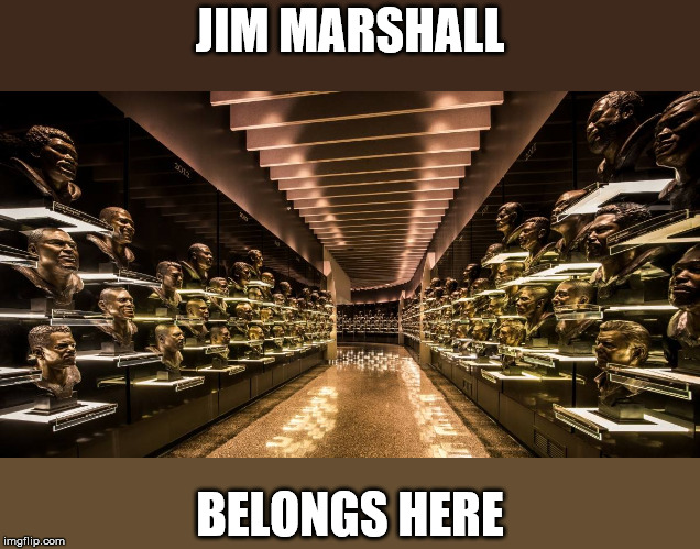 Jim Marshall in the Pro Football Hall of Fame  | JIM MARSHALL; BELONGS HERE | image tagged in football,minnesota vikings,cleveland browns,nfl,hall of fame | made w/ Imgflip meme maker