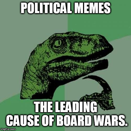 Philosoraptor | POLITICAL MEMES; THE LEADING CAUSE OF BOARD WARS. | image tagged in memes,philosoraptor | made w/ Imgflip meme maker