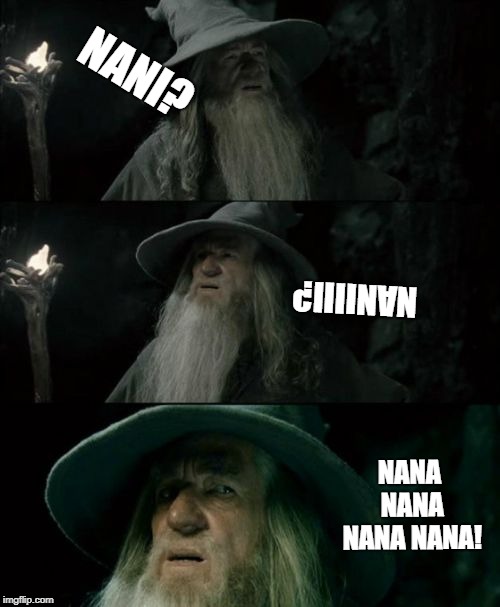 Confused Gandalf Meme | NANI? NANIIII? NANA NANA NANA NANA! | image tagged in memes,confused gandalf | made w/ Imgflip meme maker