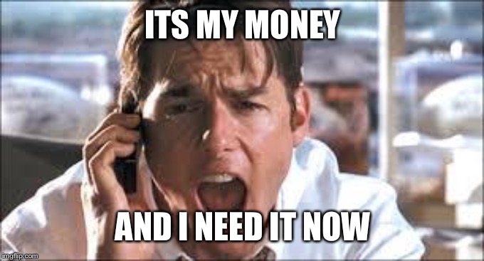 Show me the money | ITS MY MONEY; AND I NEED IT NOW | image tagged in show me the money | made w/ Imgflip meme maker