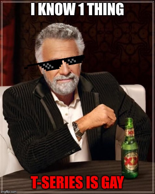 The Most Interesting Man In The World | I KNOW 1 THING; T-SERIES IS GAY | image tagged in memes,the most interesting man in the world | made w/ Imgflip meme maker