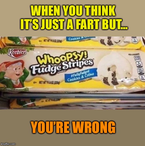 Skid Mark McKeebler | WHEN YOU THINK IT’S JUST A FART BUT... YOU’RE WRONG | image tagged in fart,deception,shart,cookies,underwear,stain | made w/ Imgflip meme maker