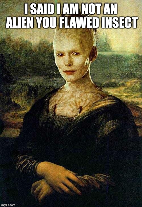 The Borga Lisa | I SAID I AM NOT AN ALIEN YOU FLAWED INSECT | image tagged in the borga lisa | made w/ Imgflip meme maker